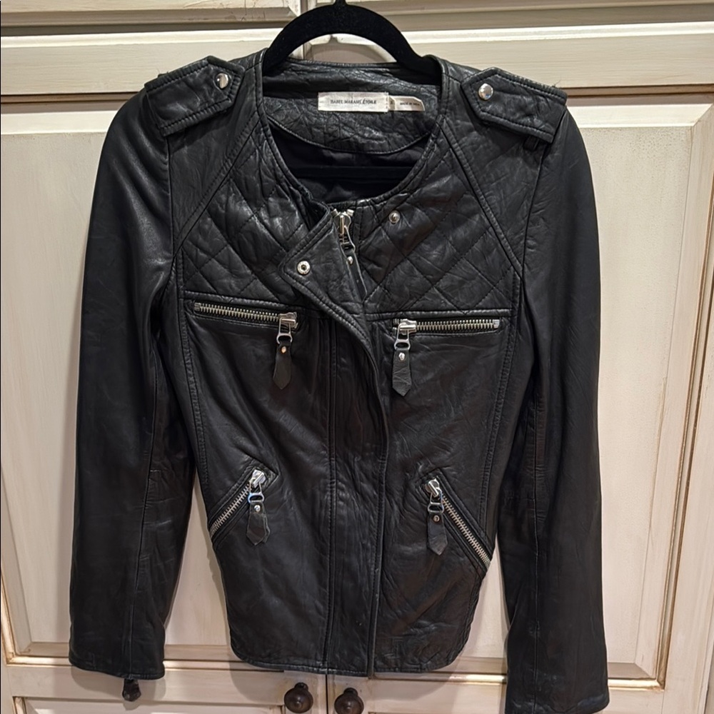 Isabel Marant Etoile Quilted Black Leather Moto Jacket